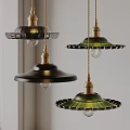 Elegant Black And Green Pendant Lights With Golden Metal Bases Umbrella Shaped Shades Decorative Edges
