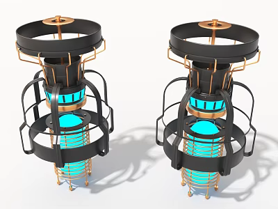 Industrial Equipment With Black And Copper Circular Structure And Blue Glowing Components 3d model