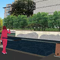 Lush Residential Landscape With High Rise Buildings Cherry Blossom Trees Stream And Walking Path