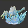 Blue Dragon Character Crystal Ice Sculpture Model With Sharp Wings And Icy Base 3d model