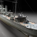 Realistic 3D Model Of A Military Warship With Cannons And Deck