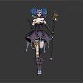 Game Movie Character With Blue Twin Tails Purple Dress And Lantern Staff
