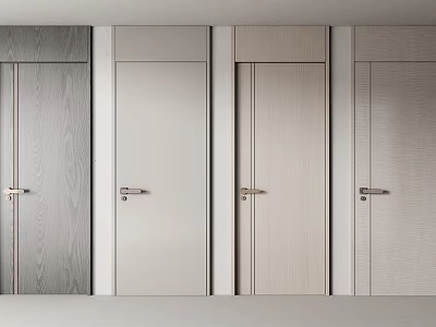 Modern Hinged Doors In Various Wood Grain Tones With Metal Handles 3d model
