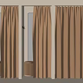 Three Modern Compartments With Brown Curtains Small Stools Mirrors And Green Plant 3d model