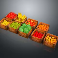 Wooden Display Shelves with Various Fresh Fruits Arranged in Retail Store Setting