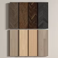 Wooden Flooring Samples with Herringbone and Straight Patterns in Light Dark Colors
