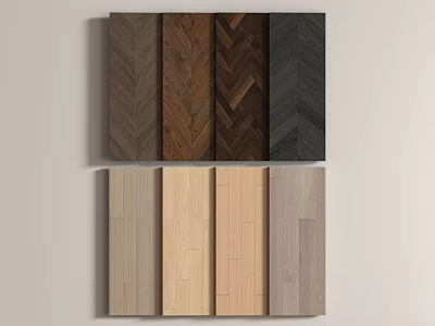 Wooden Flooring Samples with Herringbone and Straight Patterns in Light Dark Colors 3d model