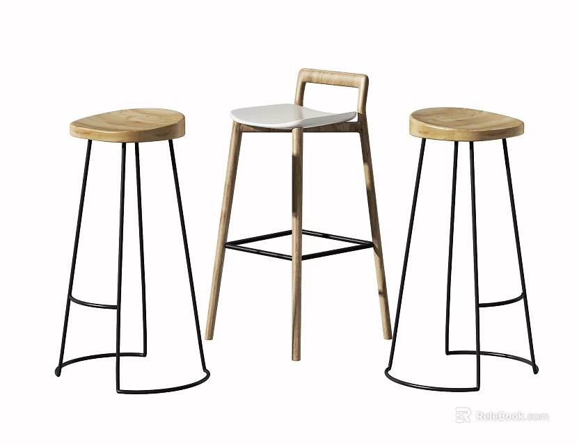 Modern Bar Stools With Wooden Seats Metal Frames And Backrest For Contemporary Kitchen Spaces 3d model 