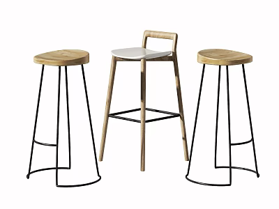 Modern Bar Stools With Wooden Seats Metal Frames And Backrest For Contemporary Kitchen Spaces 3d model
