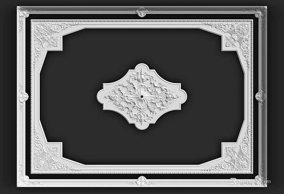 Classic Ceiling Design With Diamond Shaped Carving And Ornate Border 3d model