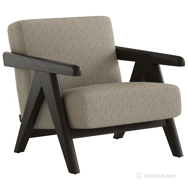 Modern Single Sofa Design With Light Gray Upholstery And Dark Wood Legs 3d model 