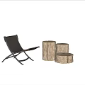 Modern Black Leisure Chair With Metal Frame And Natural Wood Stump Side Tables