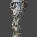Detailed Mechanical Robotic Head Structure With Metallic Silver And Red Components 3d model