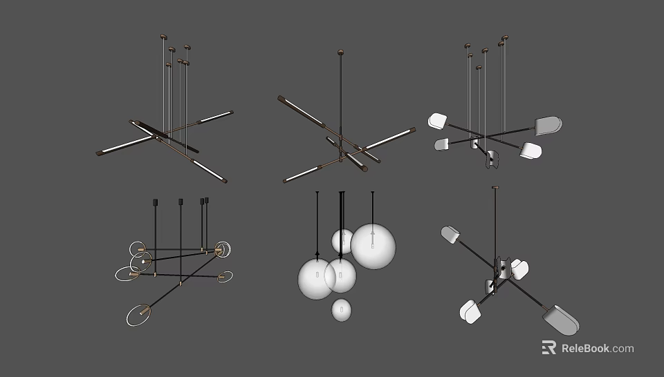 Modern Chandelier Designs With Various Styles Metal Frames And Spherical Shades 3d model 