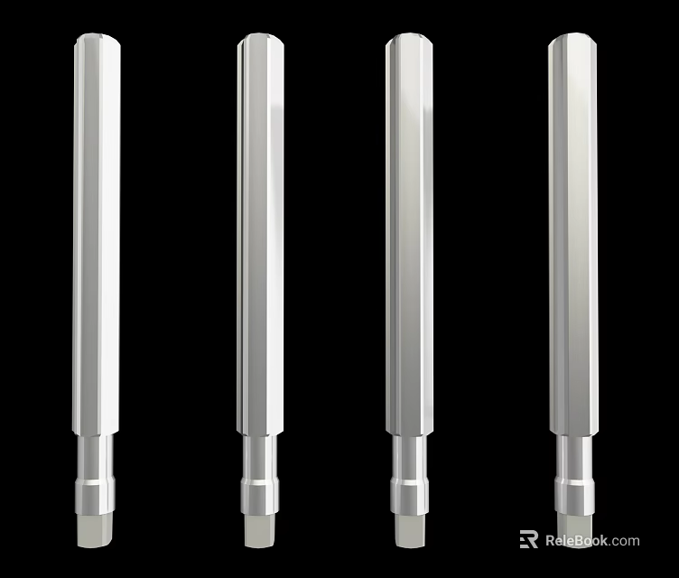 Four Silver Metal Hardware Tools With Long Hexagonal Shank And Solid Construction 3d model 