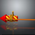 Red Arrow Object With Yellow Red Stripes Twisted Rope And Orange Stick With Reflection 3d model