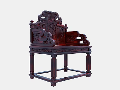 Classical Dark Wooden Leisure Chair With Intricate Carved Backrest And Armrests 3d model