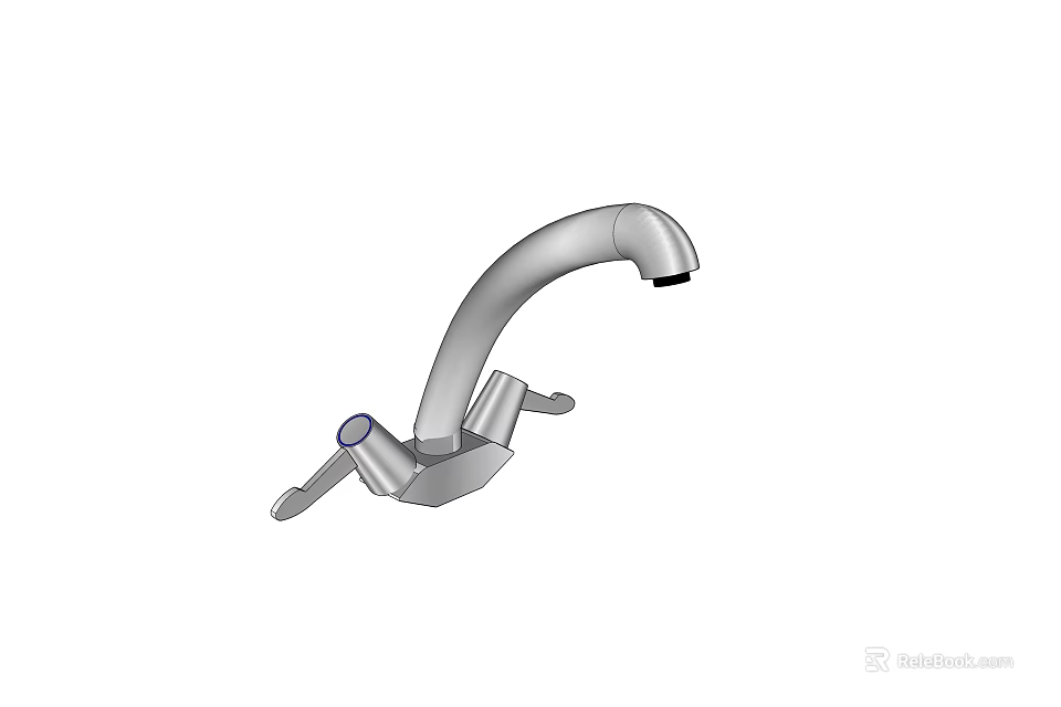 Modern Stainless Steel Faucet With Double Handles And Curved Spout Design 3d model 