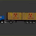 Blue Cab Yellow Cargo Container Truck With Red Logo On Reflective Surface 3d model