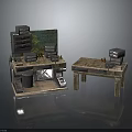 Vintage Industrial Furniture Featuring Stone Top Workbench With Drawers And Side Table Decorative Elements