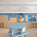 Science Themed Exhibition Hall Culture Wall With Blue Background And Educational Displays