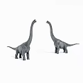 Two Gray Dinosaur Models With Long Necks Standing On White Background