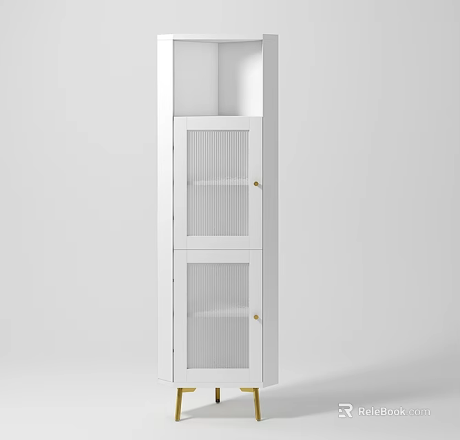 White Modern Entryway Cabinet Sideboard With Glass Doors And Gold Handles 3d model 