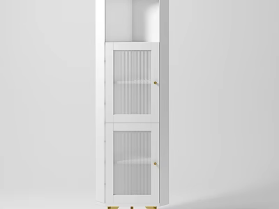 White Modern Entryway Cabinet Sideboard With Glass Doors And Gold Handles 3d model