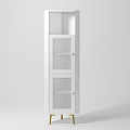 White Modern Entryway Cabinet Sideboard With Glass Doors And Gold Handles