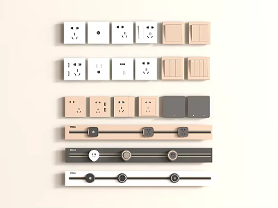 Modern Switch Panels In White Beige Gray With Home Socket And Switch Designs 3d model