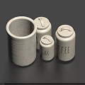 White Kitchen Storage Jars In Various Sizes With Sugar And Coffee Labels 3d model
