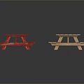 Red And Wooden Picnic Tables With Striped Design For Outdoor Spaces