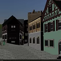 Traditional Commercial Street With Colorful European Style Buildings Cobblestone Road And Gabled Roofs