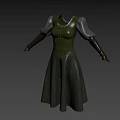 Green A Line Dress Featuring Gray Long Sleeves Brown Cuffs and Corset Lace Up Detail