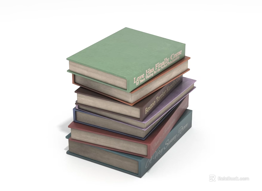 Colorful Stack of Hardcover Books With Various Colors And Different Covers On White Surface 3d model 
