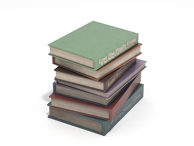 Colorful Stack of Hardcover Books With Various Colors And Different Covers On White Surface 3d model