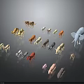 Colorful Animal Models of Various Sizes Including Elephant Cow Sheep on Dark Background with Reflections