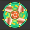 Kids Round Inflatable Play Equipment With Green Yellow Design Orange Center And Striped Seats