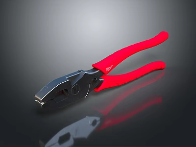 Professional Hand Pliers With Red Handles Black Body And Reflection On Dark Background 3d model