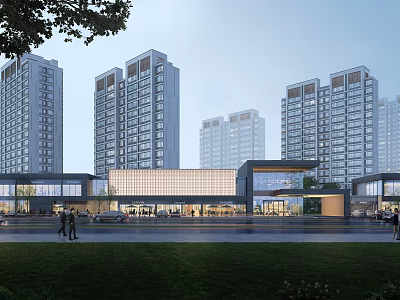 Modern Commercial Street With High Rise Buildings Pedestrians And Shopping Areas 3d model