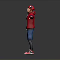 3D Character Model In Red Hoodie And Blue Cargo Pants With Arms Outstretched