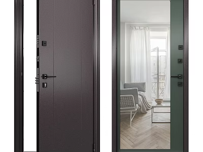 Modern Hinged Doors With Dark Gray Green Frames Transparent Glass And Interior View 3d model