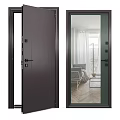 Modern Hinged Doors With Dark Gray Green Frames Transparent Glass And Interior View