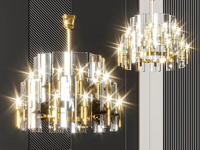 Modern Crystal Chandeliers With Gold Metal Frame And Illuminated Design 3d model