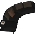 Modern Black Leather Curved Sectional Sofa with Multiple Dark Cushions and Side Table 3d model