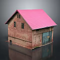 Traditional Red Brick Building With Pink Tiled Roof Windows And Blue Wooden Door