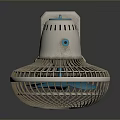 Modern Tabletop Electric Fan With Blue Blades And White Base Metal Grille