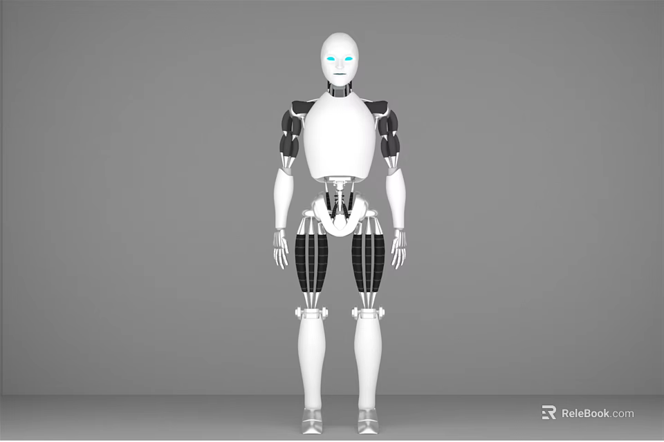 Intelligent Humanoid Robot With White Body Blue Eyes And Mechanical Limbs 3d model 