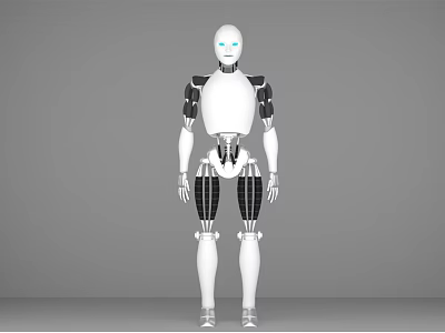 Intelligent Humanoid Robot With White Body Blue Eyes And Mechanical Limbs 3d model