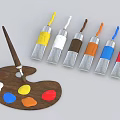 Artistic Living Supplies With Wooden Palette Paintbrush And Colorful Paint Tubes